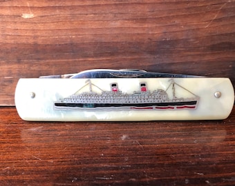RMS Queen Elizabeth Richard Sheffield Pocket Knife, Double Blade, 3 1/8" x 5/8"