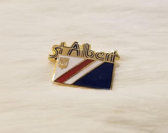 St. Albert City Vintage Metal Enamel Flag Pin. Canada.