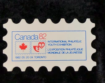 Vintage Button International Philatelic Youth Exhibition 1982 2 3/4" x 1 1/2"
