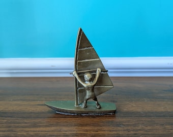Vintage Brass Windsurfer Figure, 4 3/4"