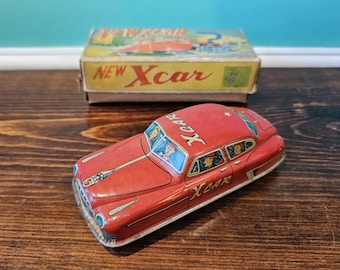 1950s New X Car Friction Toy with Original Box. Made in Japan.