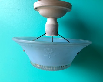 Antique Ceiling Light Fixture Blue and Clear Glass