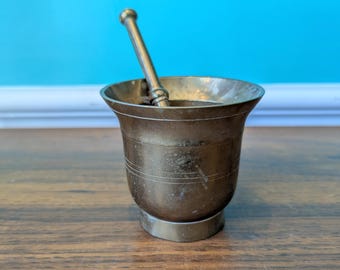 Vintage Brass Mortar and Pestle, Made in India