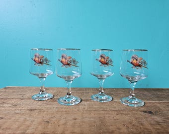 Set of Four Vintage Pheasant Sherry or Port Glasses, Bird Barware Set, 5" x 2"