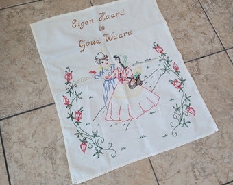 Souvenir from Holland Hand Embroidered Tea Towel