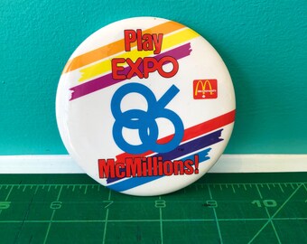 McDonalds Promo Button, Expo 86 McMillions contest, 3 1/2"