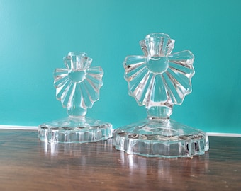 Pair of Pressed Glass Candle Holders