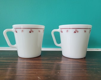 Pyrex - Burgundy - Pair of Milkglass Mugs