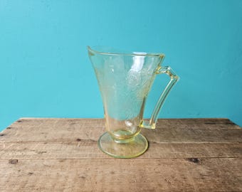 Vintage Hazel Atlas Florentine Footed Pitcher, Yellow Glass 7" x 5"