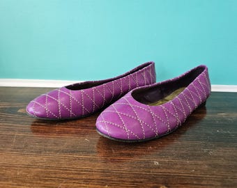 Holt Renfrew Italian Leather Purple Quilted Ballet Flats