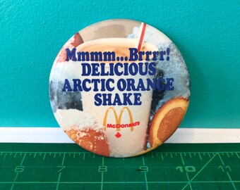 McDonalds Promo Button, Arctic Orange Shake, 3 1/2"