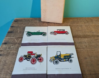 GM Motors Promotional Safety Matches, Antique Car Themed 4 Pack, 4 1/8" x 3 3/8"
