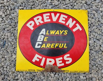 Imperial Tobacco 1970's Prevent Fires Tin Sign Vintage Canada