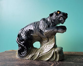 1950s Ceramic TV Lamp, Prowling Panther Light, 11" x 4" x 9 1/2" tall