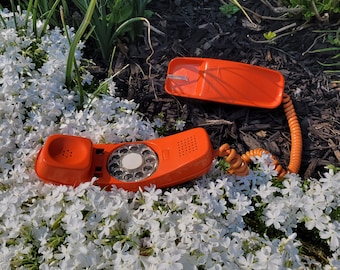Bright Orange ITT Rotary Dial Telephone