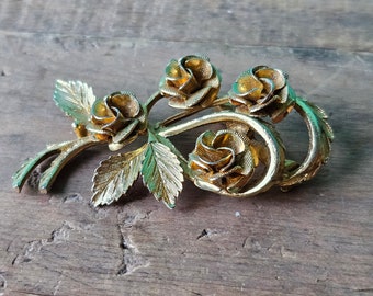 Coro Signed Rose Branch Brooch