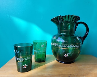 Victorian Lemonade Pitcher & Glasses Hand Blown