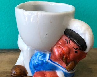 Vintage Ceramic Sailor Egg Cup, Made in Japan, 2" tall x 2 3/4" wide B