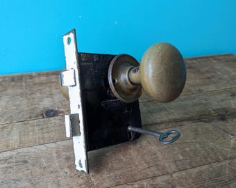 Antique Brass Door Knob Set with Key, Toronto Lock Mfg. Co.