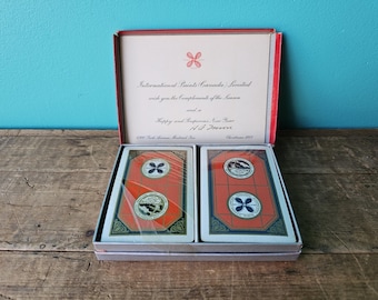 1937 Gift Box Double Set Playing Cards Unopened, Client Appreciation Gift from International Paints Canada