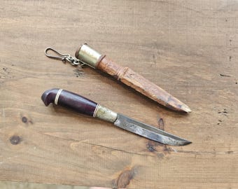 Antique Pukka Knife Made in Finland with Leather Sheath, Finnish Belt Knife, 5 1/2" long