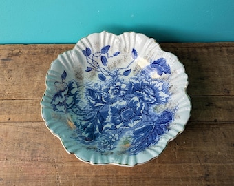 Antique Dunn Bennet Co Florence Pattern Scalloped Bowl, Chrysanthemum Imperial Porcelain, 10" x 2 1/2"