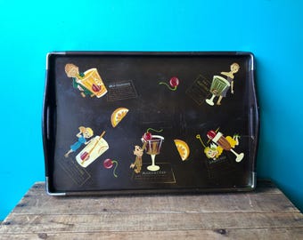 Mid- Century Hand Painted Wooden Serving Tray