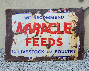 Vintage Porcelain Miracle Feeds Sign