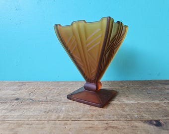 1930s Frosted Amber Glass Vase, 5 1/4" tall