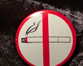 Vintage No Smoking Christmas Seal Service Pinback Button, 1 1/8"