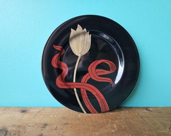 Imperial Garden Pattern Fitz and Floyd Tulip Luncheon/Dessert Plate, Gold Tulip on Black Background, 7 1/2" Replacement Plate