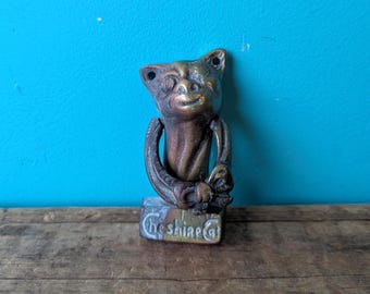 Vintage Brass Cheshire Cat Mini Door Knocker, 3" x 1 1/2"