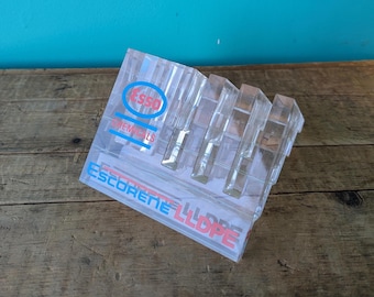 Vintage Acrylic Esso Desk Organizer, Transparent Pen and Mail Caddy 3 1/4" tall x 5" wide x 6" deep