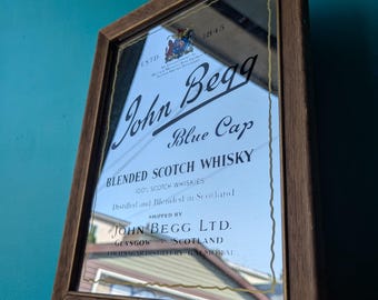 Vintage John Begg Blue Cap Mirror, Alcohol Advertising Mirror 14 1/2" x 11 1/2"