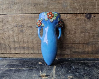 Antique Seiei & Co Lustreware Wall Hanging Bud Vase, 1930 Hand Painted Pottery Made in Japan