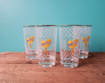 Set of 4 Maraca Fiesta Highball Glasses in Box