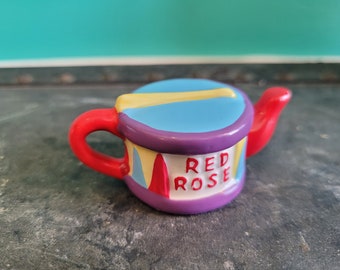 Red Rose Child's Drum Tea Pot Figurine