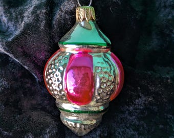 Vintage Pink and Silver Embossed Christmas Ornament, Retro European Style Ornament Made in Columbia, 3" x 1 3/4" x 1 1/4"