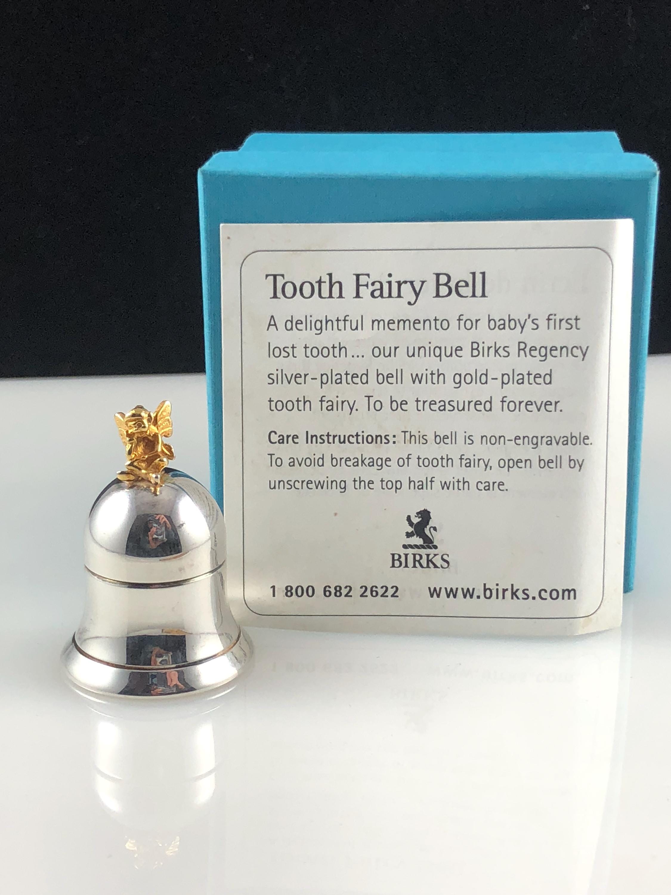 Vintage Birks Regency Tooth Fairy Bell With Box, Silver and Gold