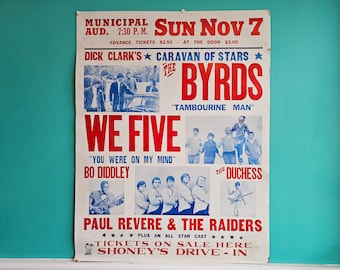 1965 Dick Clark's Caravan of Stars Poster The Byrds, Bo Diddly, Paul Revere & the Raiders, The Dutchess and We Five