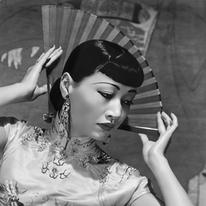 Anna May Wong studio portrait c. 1937 black & white multiple sizes, classic vintage celebrity portrait old Hollywood leading lady [730-1437]