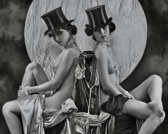 1920's era Jazz Age Berlin Showgirls - black & white, multiple sizes - vintage burlesque, sexy, sensual, risque, top hats [730-1064]