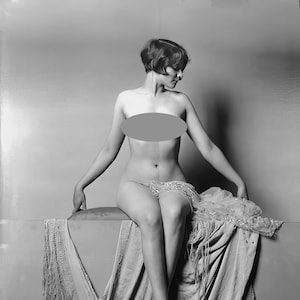 Topless Ziegfeld Follies Showgirl (unknown) - Black and White, Multiple Sizes, Sexy Sultry Elegant Jazz Era, risqué woman art [1833]