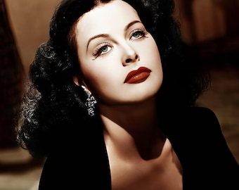 Hedy Lamarr glamour photo c. 1942, color, multiple sizes - old Hollywood glam, vintage actress celebrity, leading lady, print/poster [1799]