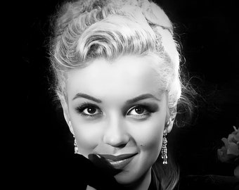 Foto publicitaria de Marilyn Monroe para "La jungla de asfalto" c. 1950, blanco y negro, varios tamaños, glamour de actriz clásica de Hollywood [7301514]