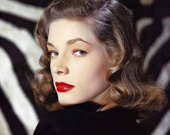 Lauren Bacall glamour portrait c. 1946,color, multiple sizes - old Hollywood glam, vintage actress celebrity, leading lady "the look" [C102]