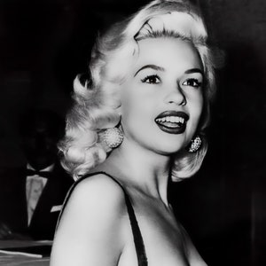 Jayne Mansfield in low cut gown c. 1950&#39;s black & white, multiple sizes - Vintage sex symbol, bombshell, pin up, sexy, sensual [1744]