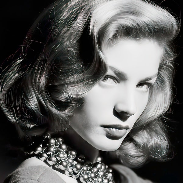 Lauren Bacall v. Années 40 - portrait en studio - noir et blanc, différentes tailles - « The Look », glamour hollywoodien à l'ancienne, actrice vintage [730-1359]