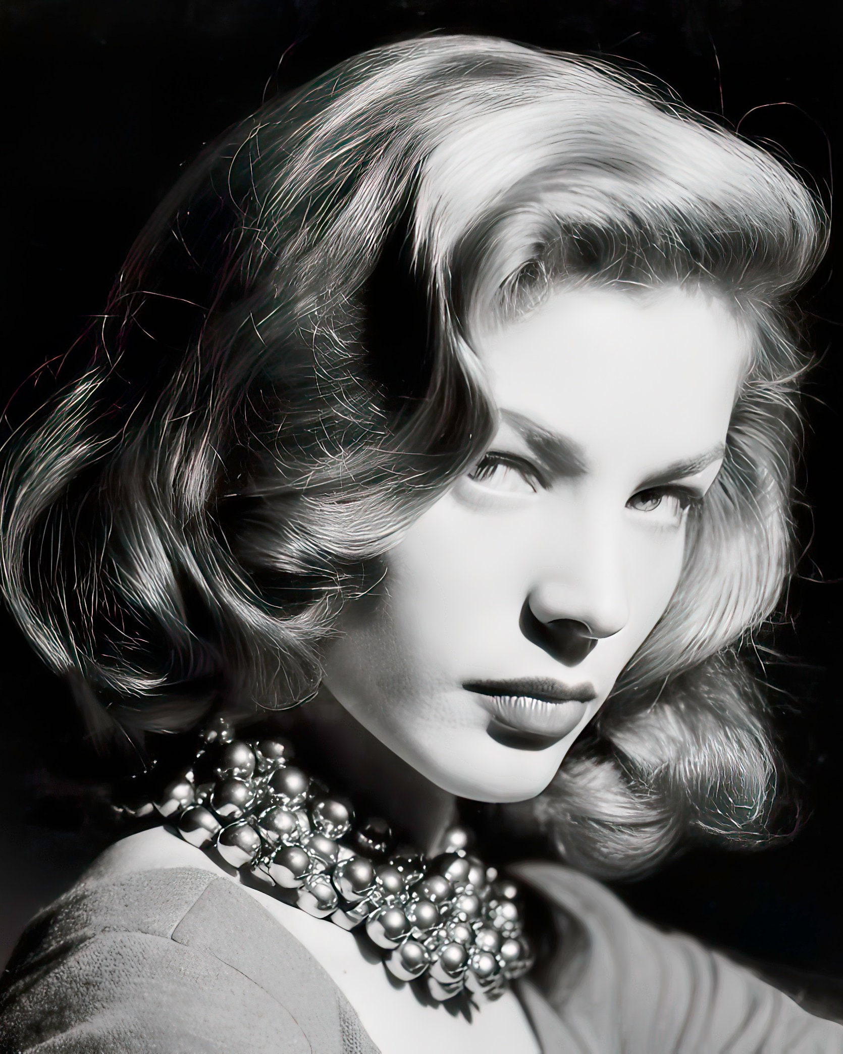 Lauren Bacall c. 1940's - studio portrait - black & white, multiple sizes - "The Look", old Hollywood glam, vintage actress [730-1359]
