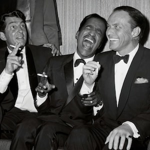 The Rat Pack - Dean Martin, Sammy Davis Jr. and Frank Sinatra c. 1961 - black & white, vintage celebrities, old Hollywood glam [730-1244]